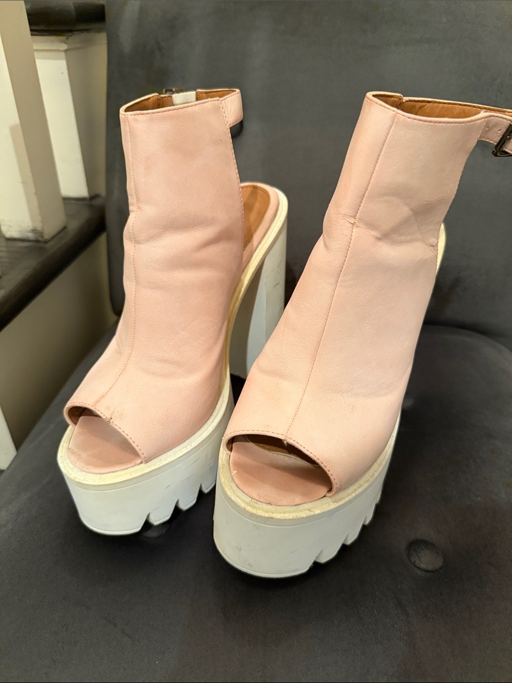 Women’s Blush Pink Peep-Toe Platform Booties